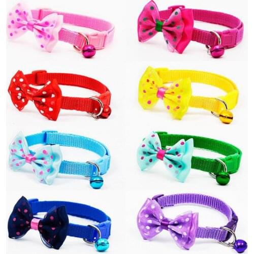 Adjustable Polyester Dog Collars Pet Collars With Bowknot Bells Charm Necklace Collar For Little Dogs Cat Collars Pet Supplie 23