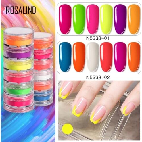 ROSALIND Nail Art Neon Poweder Fluorescent Nail Polish Glitter Set DIY Neon Powder 6in1 Manicure Decoration Kit