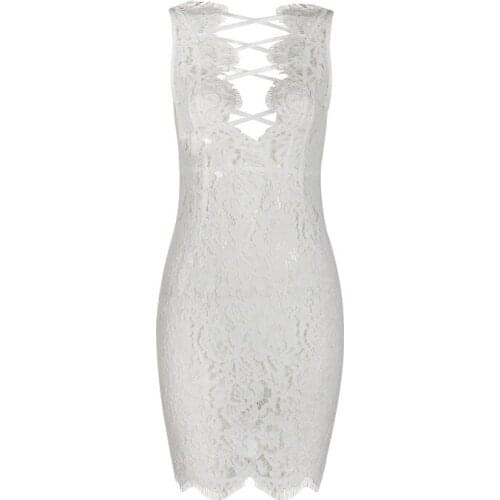 Sexy White Lace Bodycon Evening Party Clubwear Elegant Bodycon Ladies Dress Factory Wholesale