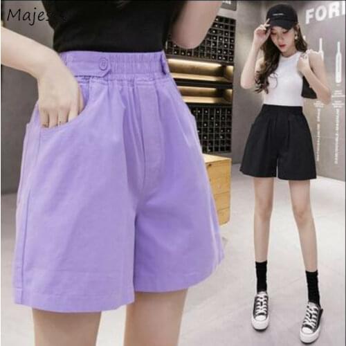 Shorts Women Solid Plus Size 3XL Button Elastic High Waist Pockets High Waist Summer Casual Fashion Loose Korean Style Trousers