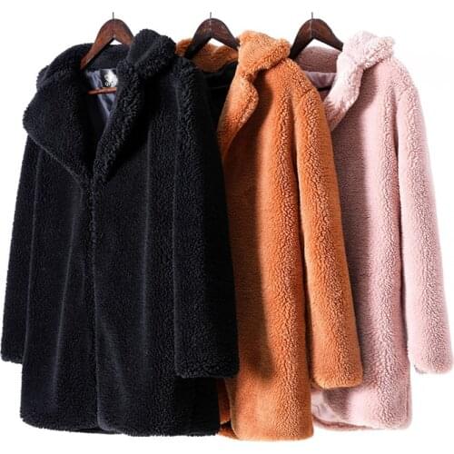 Winter Women High Quality Lambswool Fur Coat Casual Loose Fur Coat Loose Lapel OverCoat Thick Warm Plus Size Female Plush Coats