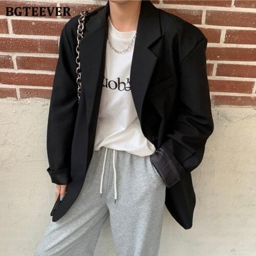 BGTEEVER Stylish Chic Loose Female Suit Jackets Full Sleeve Single-breasted Women Blazer Tops 2021 Autumn Ladies Outwear