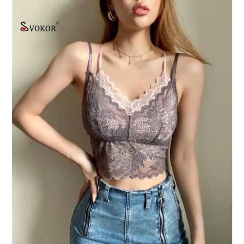 SVOKOR New Tank Top Women Two Pieces Top Lace Crop Top Female Double Shoulder Straps Underwear