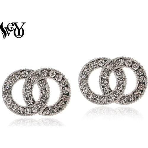 VEYO Trendy Round Hollow Rhinestone Stud Earrings for Women Fashion Jewelry New Gift