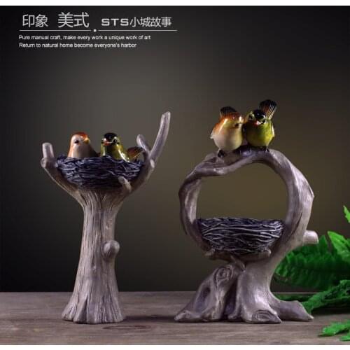 VINTAGE CREATIVE RESIN RURAL BIRDS LOVERS STATUE HOME DECOR BIRDS NEST CRAFTS ROOM DECORATION OBJECTS RESIN ANIMAL FIGURINES