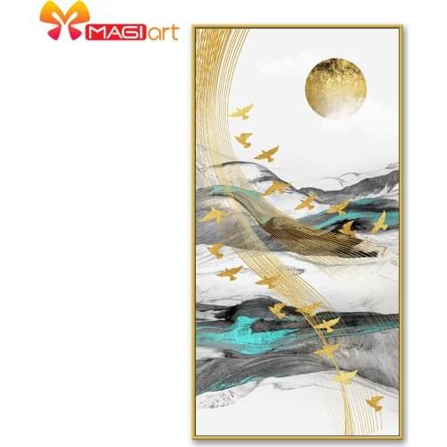 Cross stitch kits Embroidery needlework sets 11CT water soluble canvas patterns 14CT Golden bird chasing the sun-NCMC037