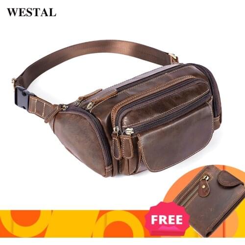 WESTAL genuine leather Travel Waist Pack Fanny Pack men Leather Belt Waist bags phone pack small chest messenger for man 8355