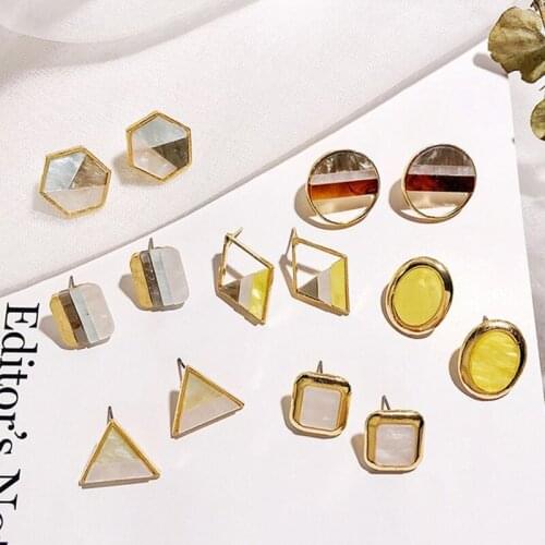 Korean Style Earings of Women Aesthetic Geometric Stud Earring Color Pattern Stud Earrings Jewelry Accesorios Kolczyki