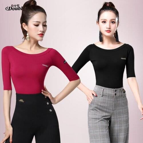 3 Colour Vogue Boat Neck Latin Costumes Latin Dance Clothes Half Sleeve Red for Women Class Adult Social Practice Dance Wear Top