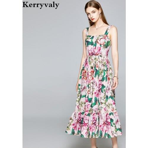 Bohemian Summer Holiday Catwalk Strapless Sexy Dress Vestidos Verano 2021 Elegant Women Floral Printed Beach Runway Dress K9107