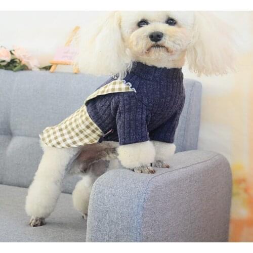 Winter Woolen Dog Skirt Warm Clothes Teddy Thick Padded Coat Small Dog Pet Princess Skirt Fashion Plaid Strap Soft Cotton Skirt