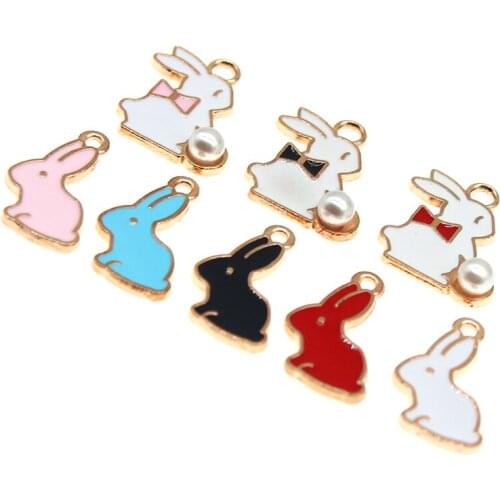 10Pcs Cute Cartoon Rabbit Charms Fashion DIY for Necklaces Pendants Earrings Making Enamel Charms Jewelry Findings High Quality