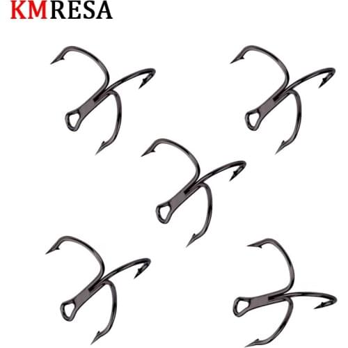 10pcs Fishing Hooks High Steel Carbon Material Treble Black Fishing Hook Round Folded Saltwater Bass 4# 6# 8#Tackle Tools