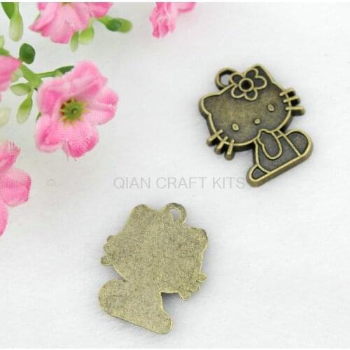 100pcs Kitty cat charm pendant kawaii cat antique bronze 20*24mm zinc alloy Charm DIY Supplies for jewelry accessories