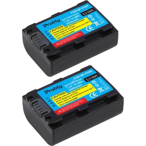 2Pcs 2000mAh Probty NP-FH50 NP FH50 Rechargeable Battery for Sony DCR-HC20 DCR-HC21 DCR-HC26 DCR-HC28 DCR-HC30 DCR-HC32 DCR-HC36