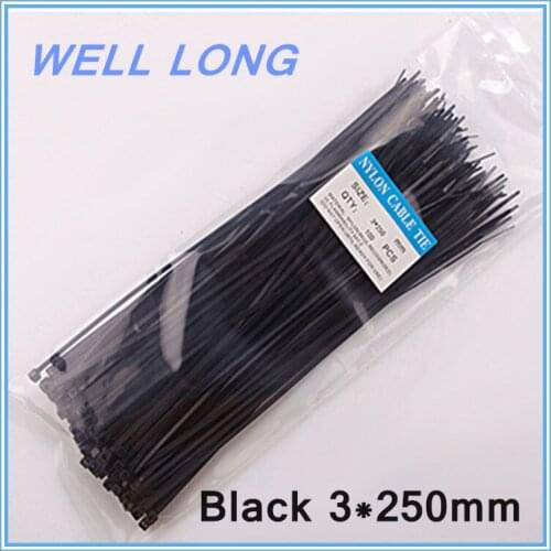 200pcs/lot 3*250mm Black Self-Locking Nylon Wire Cable Zip Ties, Cable Ties