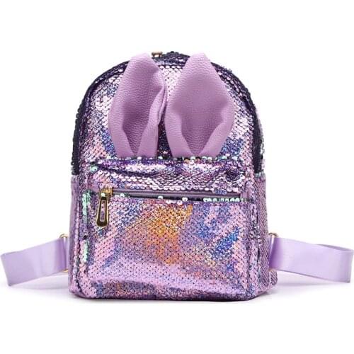 2019 Fashion Women Ladies Rabbit Ear Cartoon Sequins School Backpack Travel Satchel Girls Student Zipper Daypack