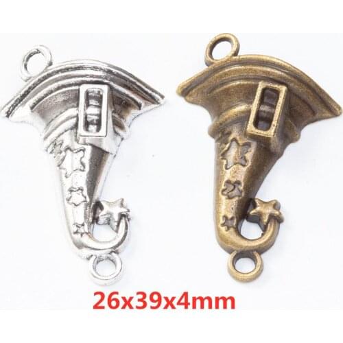 50pcs 26*39MM Tibetan silver color witch hat wizard cap charms antique bronze pendants for bracelet necklace earring diy jewel