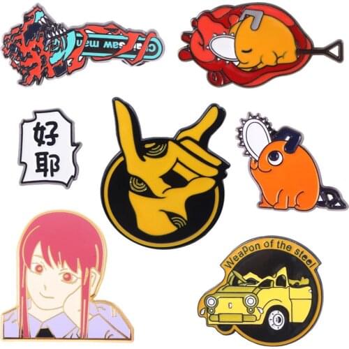 Anime Chainsaw Man Brooch Makima Pochita Denji Chainsaw Devil Metal Enamel Brooch Lapel Pin Cosplay Jewelry Accessories