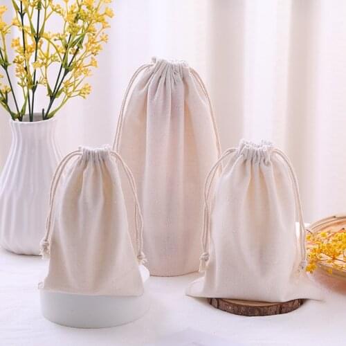 Beige Color Gift Bag Canvas Drawstring Bag for DIY Sundry Craft Pouch Gift Candy Bag Wedding Party Decor Bag