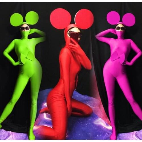 5 Color Bodysuit Stage GOGO Dance Mouse Headwear Coachella Festival Outfit Tour Performance Costume Nightclub American Clothing