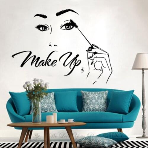 Large Beauty Makeup Eyelash Salon Wall Decal Girl Room Eye Lip Makeup Studio Salon Wall Sticker Vinyl Home Decor