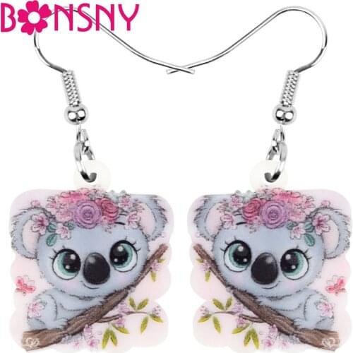 Bonsny Acrylic Cute Australia Koala Earrings Printing Animal Dangle Drop Jewelry For Women Girls Lover Classic Gift Decoration