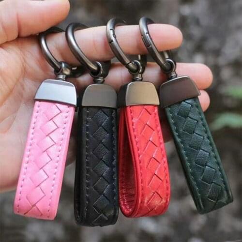 Soft Leather Sheepskin Keychain Luxury Weave Handle Key Chain Ring Strap Pendant Men Women Couple Key Holder Trinket Gift