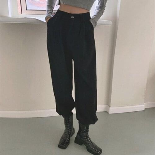 Suits Pants for Women Black Streetwear Female High Waist Harem Pants Fashion Button Up Ankle-Length Pants 2021 Korean