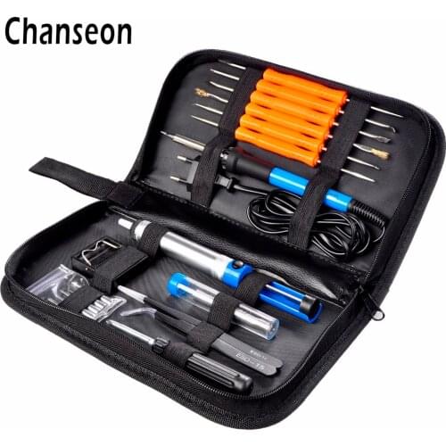 Chanseon EU/US Plug 60W Adjustable Temperature Electric Soldering Iron Kit welding Tip Solder Wire Portable Welding Repair Tool