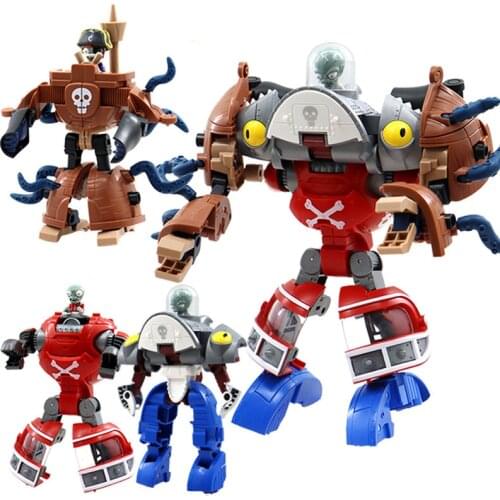 3 in 1 Assembly Deformation BOSS Robot Doll PVZ Zombies Action Figure Model Toy Pirate Ship Sharktronic Sub Mecha Kids Boy Gift