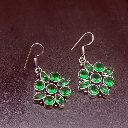 Gemstonefactory Big Promotion Unique 925 Silver Hot Sale Shiny Green Topaz Women Ladies Gifts Dangle Drop Earrings 20212279