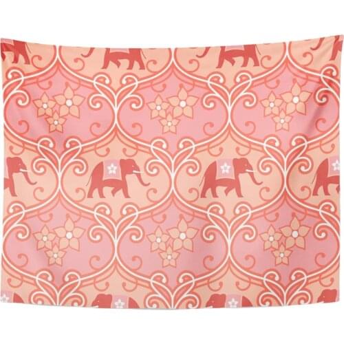 Tapestry Pink Henna Indian Hindu with Elephant Colorful India Flower Tapestries Wall Hanging for Living Room Bedroom Dorm