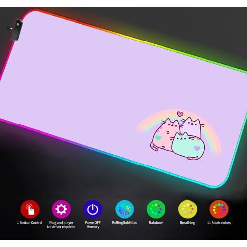 Led Light Gamer Cute Cat Mousepad Kawaii Accessories Mouse Mat Gaming Rgb Anime Mouse Pad with Backlight Computer Accessories