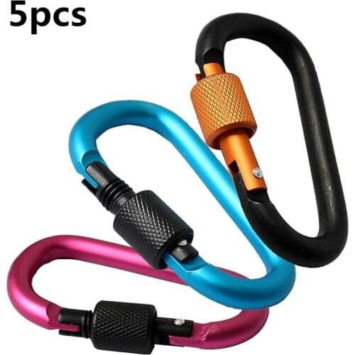 5pcs Carabiner Aluminum Alloy D-ring Lock Carabiner Spring Snap Clip Hooks Keychain Safe Climbing Carabiner For Keys Camping New