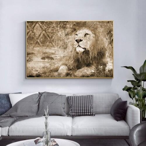 African Lions Oil Painting on Canvas Scandinavian Posters and Prints Cuadros Wall Art Pictures For Living Room