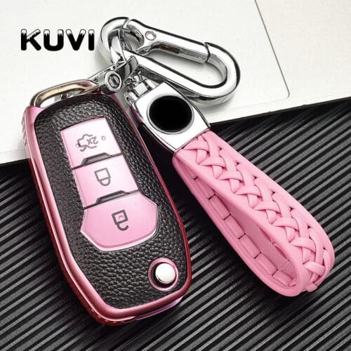 Leather Key Cover Case for Ford Fusion Mondeo Mustang F-150 Explorer Edge 2015 2016 2017 2018 Styling Key Protection Keychain