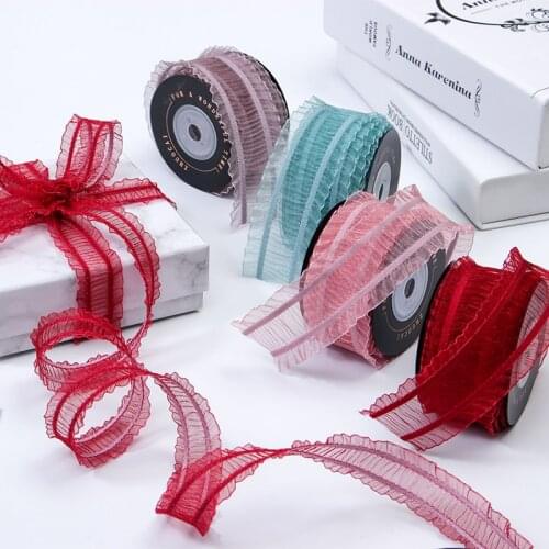 5 Meters) 25mm/40mm Pleated Tulle Fabric Ribbon Bouquet Packing Organza Ribbon Wedding Chair Back DIY Handmade Lace Accessories