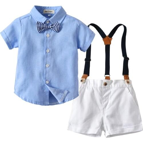 Summer Toddler Boys Clothing Set Newborn Gentleman Suit Kids Short Sleeve Bow Tie Shirt+Suspender Shorts Casual Baby Boy Clothes
