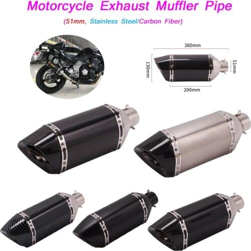 Motorcycle Scooter ATV Exhaust Muffler Pipe Link 51mm Silencer System Silp on 380mm Length Muffler Carbon or Stainless