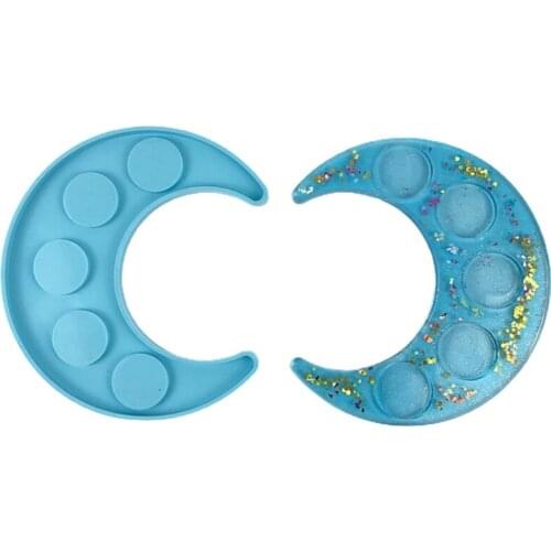Essential Oil Tray Plate Epoxy Resin Mold 5-hole Moon Candlestick Silicone Mould AXYD