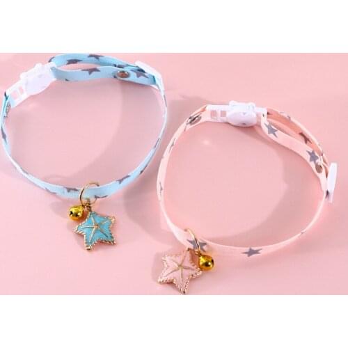 New Cat Accessories Stars Print Cat Collar with Bell Starfish Pet Collar Cartoon Quick Release Cats Puppy Collar Pet Supplies