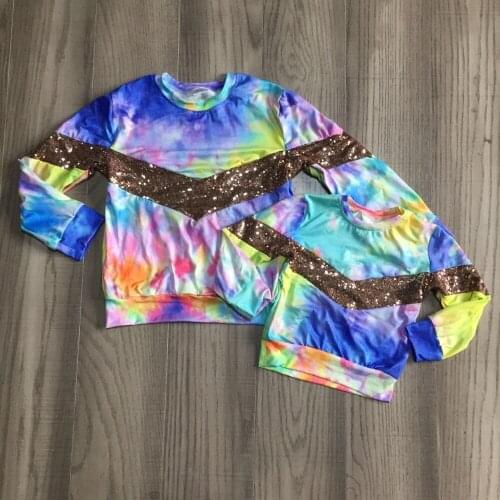 Girlymax clothes mom daughter raglan girls sequins raglan baby tie dye top mum and daughter shirt