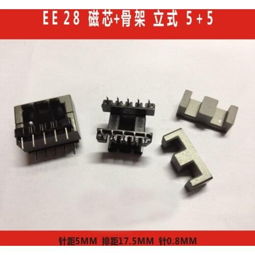 One Set Inductor (5+5) 10 Pin Coil Former Robbin EE28 Magnetic Ferrite Core Bobbin Black Vertical Type Transformer