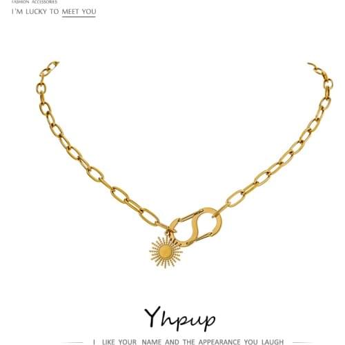Yhpup 2021 316L Stainless Steel Necklace Pendant Sun Flower Irregular Jewelry Chic Metal Choker Girls Necklace Bijoux Femme Gift