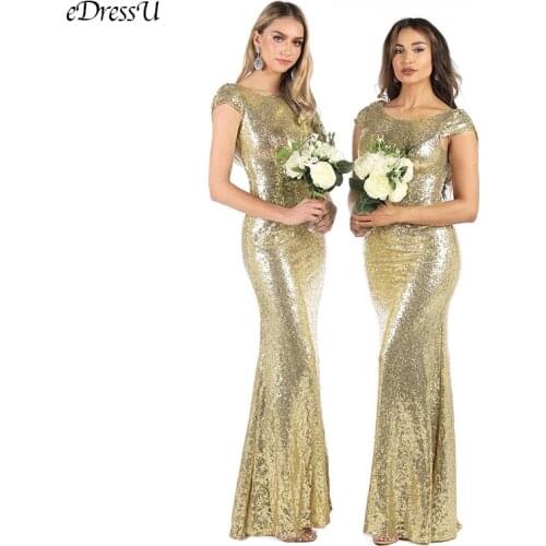 Golden Color Bridesmaid Dress Sequins Gliter Dress Sexy Mermaid Dress Vestido de Fiesta Long Prom Dress HYG-2001
