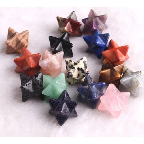 12/24pcs 13*13mm Mini Merkaba Natural Stone Pendant Chakra Jewelry Pendulum Amulet Flower Pot And Fish Tank Decoration Beads