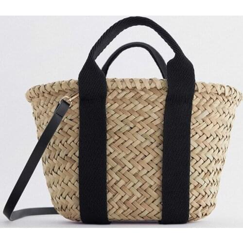 Casual Rattan Basket Bag Designer Wicker Woven Women Handbags Straw Shoulder Crossbody Bags Summer Beach Bag Large Totes 2021