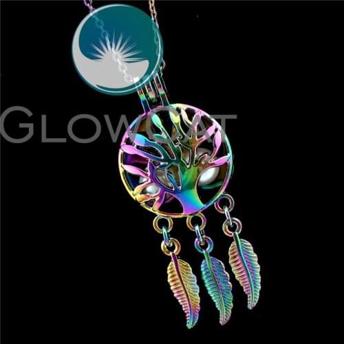 R-C720 Colorful Dream Catcher Life Tree Beads Cage Pendant Perfume Diffuser Aromatherapy Pearl Cage Locket Necklace