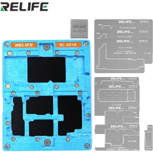 Relife 10 IN 1 Middle Layer Tin Plant BGA Reball Stencil Platform for iPhone X XS Max 11 Pro Max 12 Mini 12 Pro Max